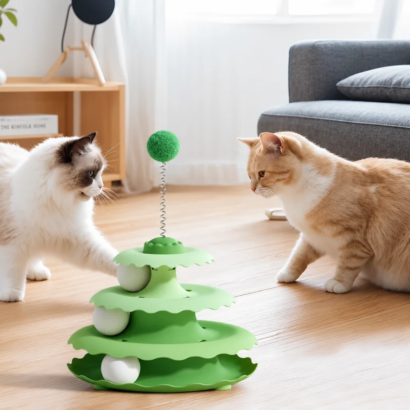 Interactive Cat Toy | 3-Layer with Spinning Disk and Rolling Balls