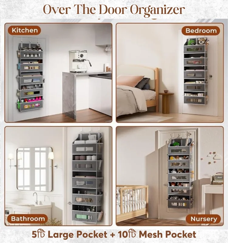 Over the Door Organizer Storage Size: 5 Large Pockets