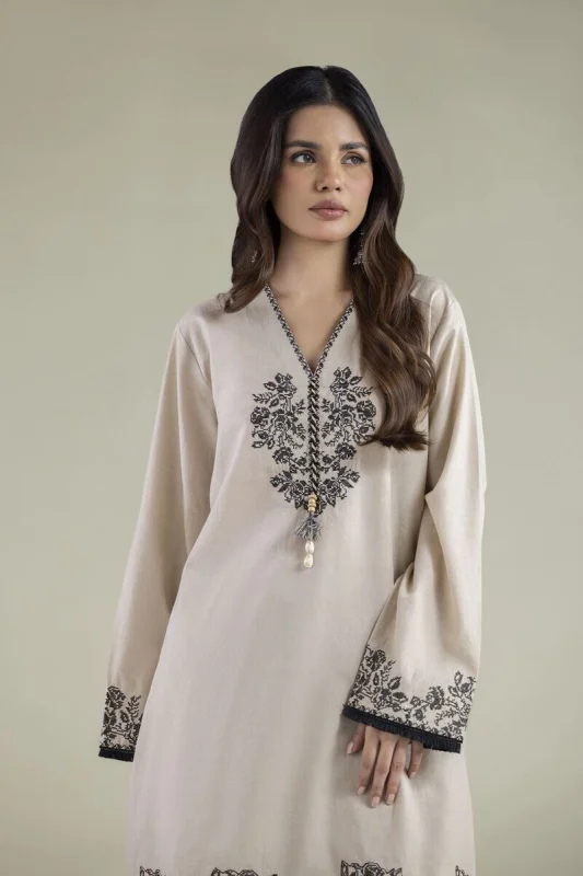 Khaadi ivory embroidered cambric two-piece