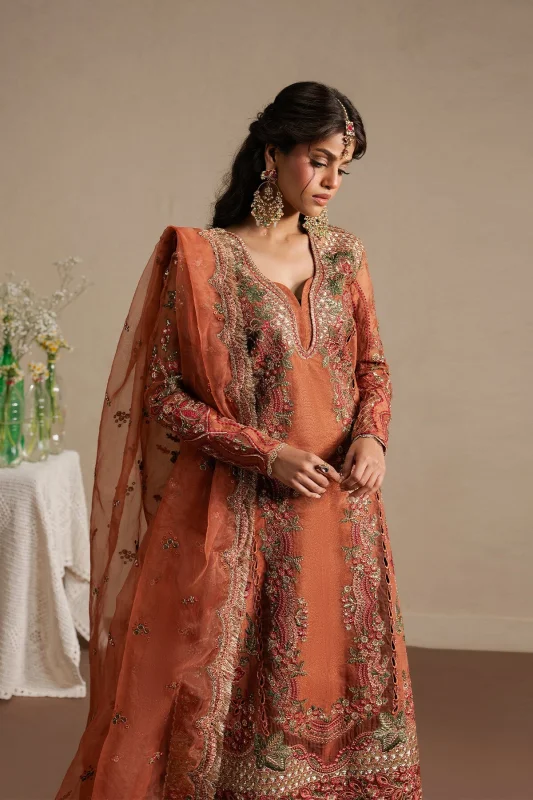 Ayzel rust raw silk and organza three-piece