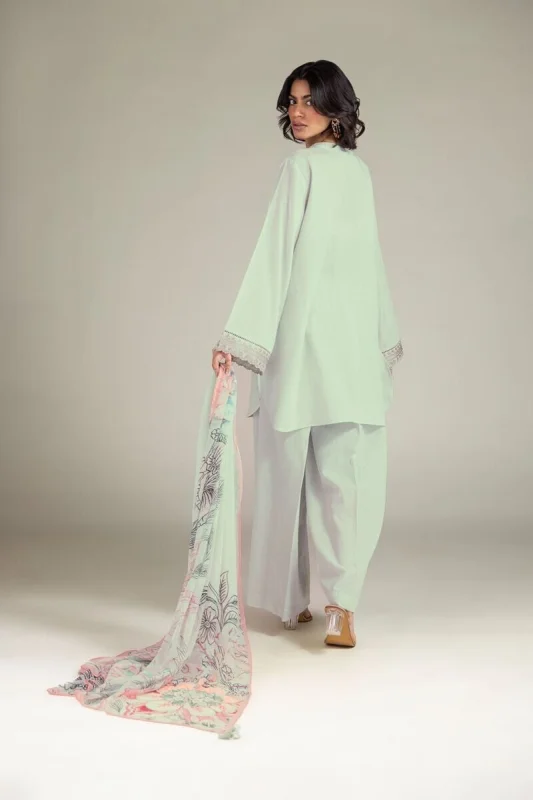 Khaadi 3-Piece Tailored Set | Embroidered Cotton Dobby, Mint
