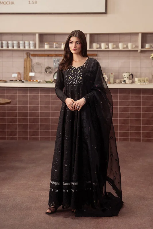 Ayzel Sepia | Embroidered Lawn & Organza 3-Piece, Black image