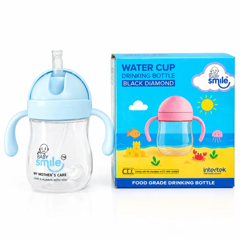 Baby Smile BPA-Free PP Plastic Baby Water Bottle with 360° Weighted Straw & Dual Handles – Leakproof Flip-Top Sippy Cup for Infants & Toddlers