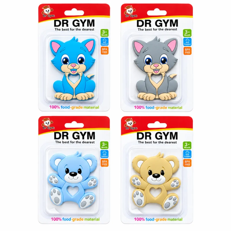 Dr. Gym Cute Bear Silicone Baby Teether – BPA-Free Soft Chew Toy for Babies (3M+)