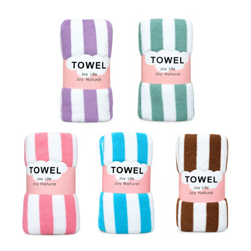 Joy Life Joy Natural Soft Velvet-Touch Coral Fleece Striped Towel – Super Absorbent Quick-Dry Hand, Face & Baby Towel