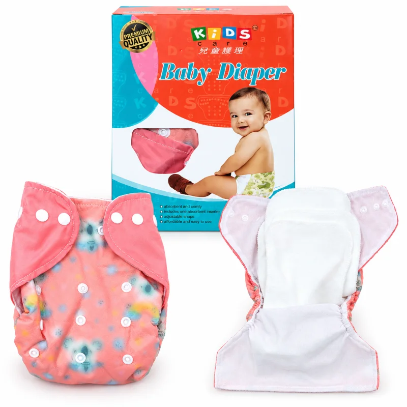 Kids Care Adjustable Soft Cotton Reusable Baby Diaper Pant with 3-Layer Absorbent Insert Pad – Unisex Cloth Diaper for Infants & Toddlers