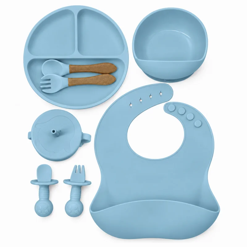 Premium Silicone Baby Feeding Set – 8-Piece Food-Grade Self-Feeding & Weaning Tableware Combo for Babies (6M+)