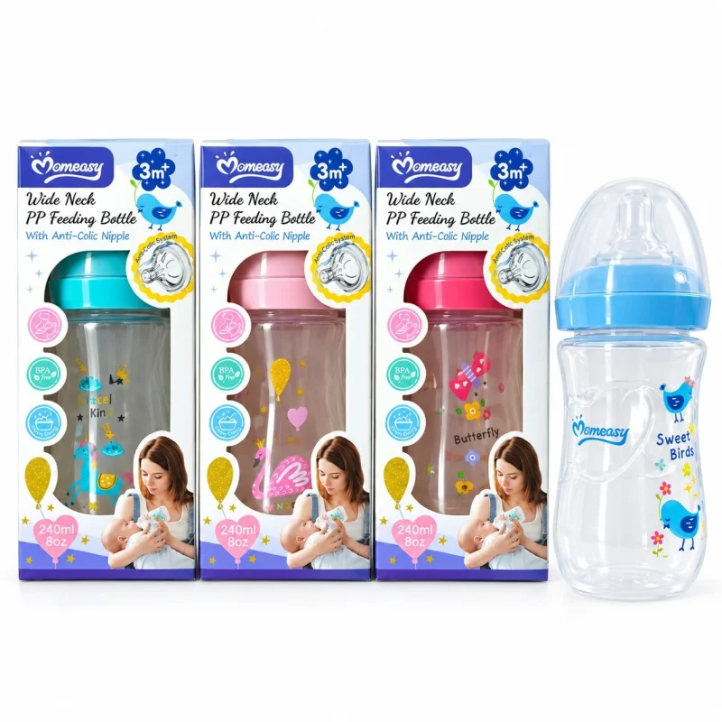 Momeasy Feeder-BPA Free-PP Baby Feeding Bottle with Soft Silicone Anti-Colic Nipple-Newborns 240ml