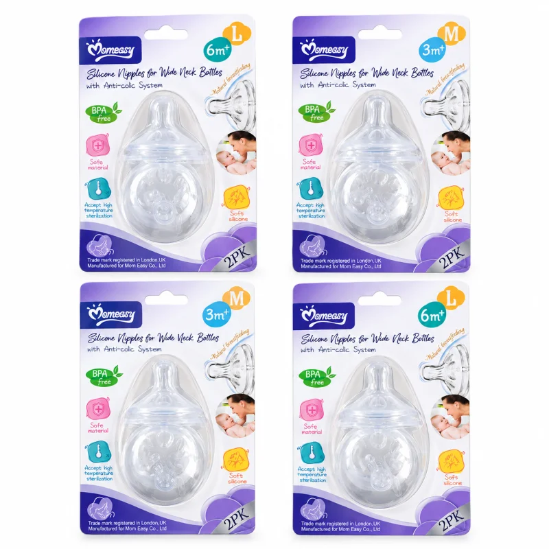 Momeasy Wide Neck Food-Grade Silicone Anti-Colic Baby Bottle Replacement Nipples – 2 Pack image
