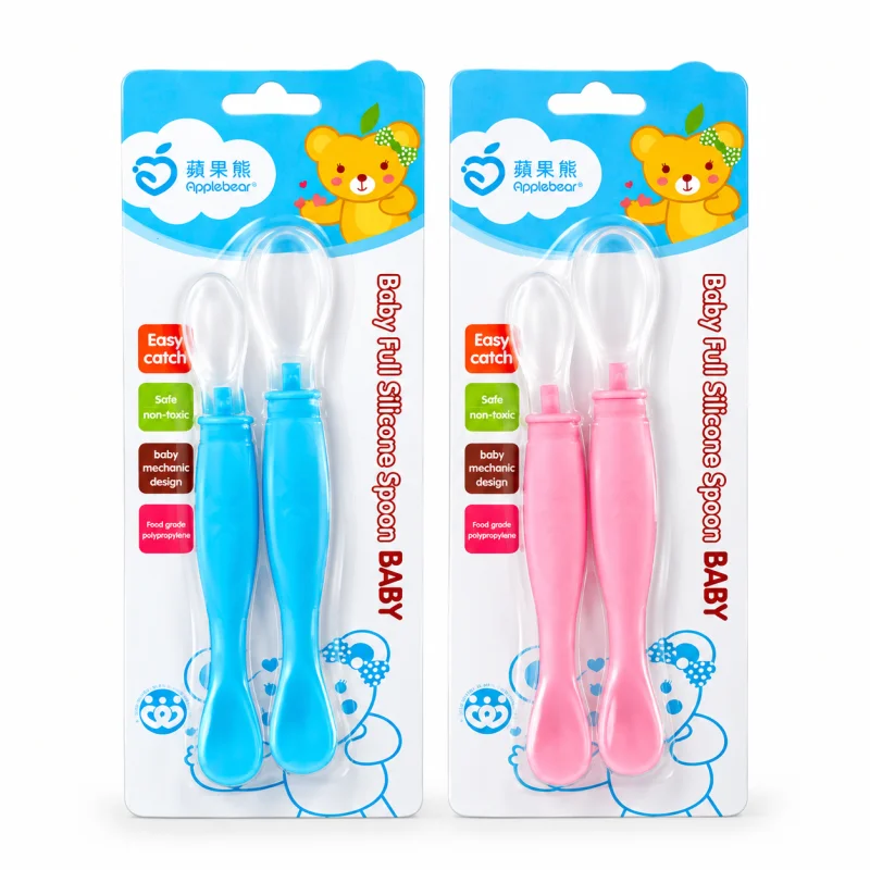 Baby Feeding Spoon-Soft Silicone-Applebear-BPA Free, Gum-Friendly Weaning-Self-Feeding Spoons 2 Pcs image