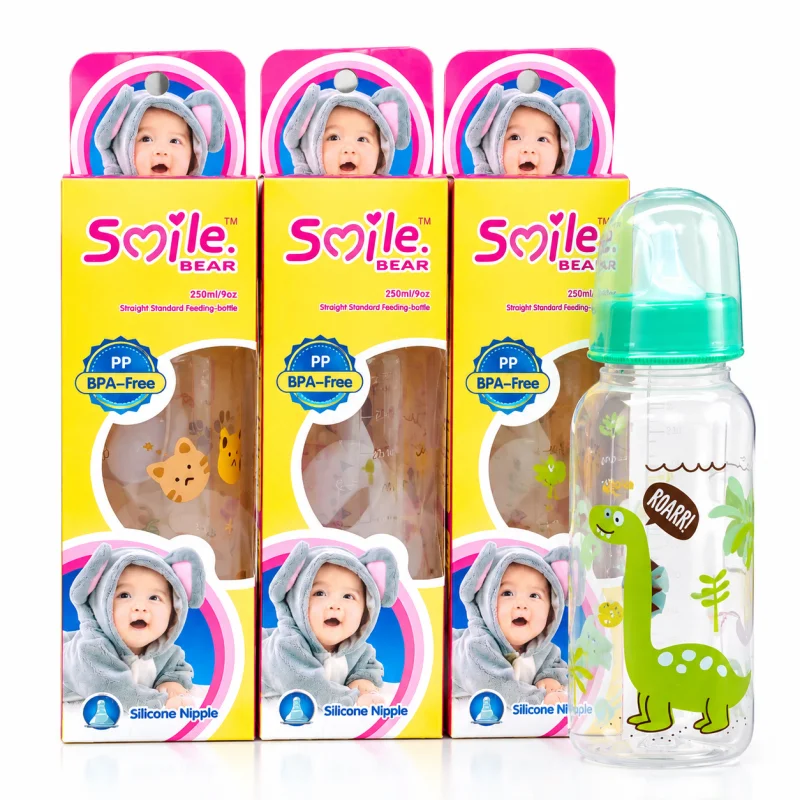Smile Bear Baby Feeding Bottle with Silicone Nipple-3 in 1-BPA Free PP – Standard Neck 250 ML