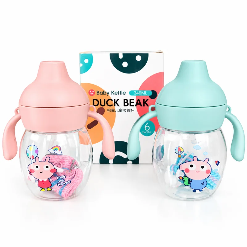 Baby Kettle Duck Beak Sippy Cup with Dual Handles and Strap 340ml for Babies 6m+