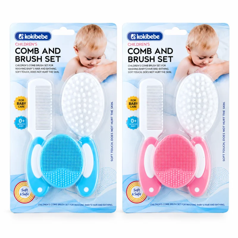 Kokibebe 3-in-1 BPA-Free Baby Hair Brush, Comb & Silicone Scalp Massager Set for Newborns (0M+)