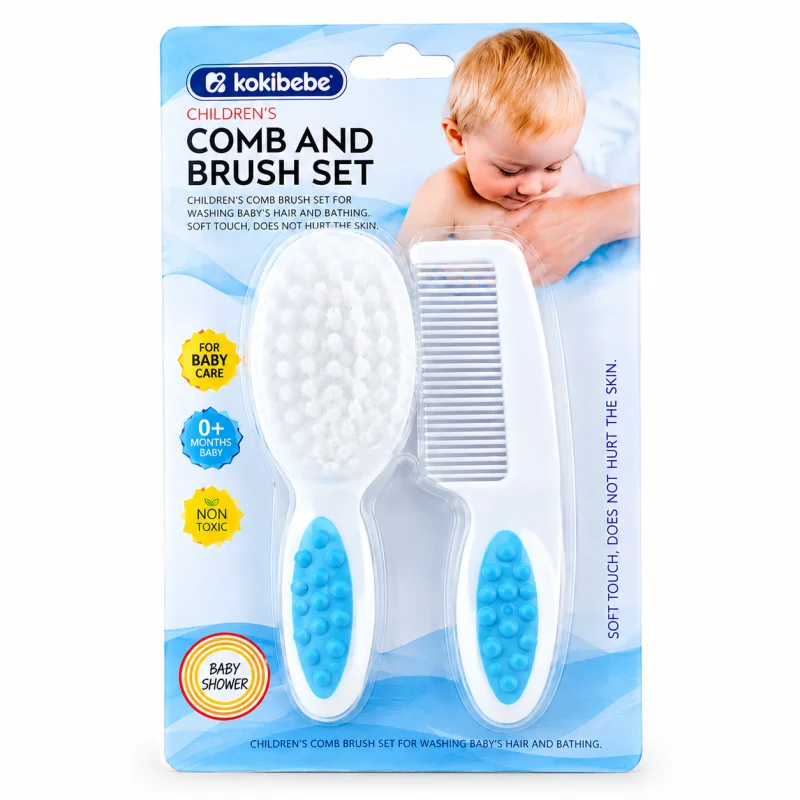 Kokibebe Ergonomic Wave-Grip BPA-Free Baby Hair Brush & Comb Set – 2-Piece Soft Bristle Grooming Kit for Newborns & Toddlers (0M+)