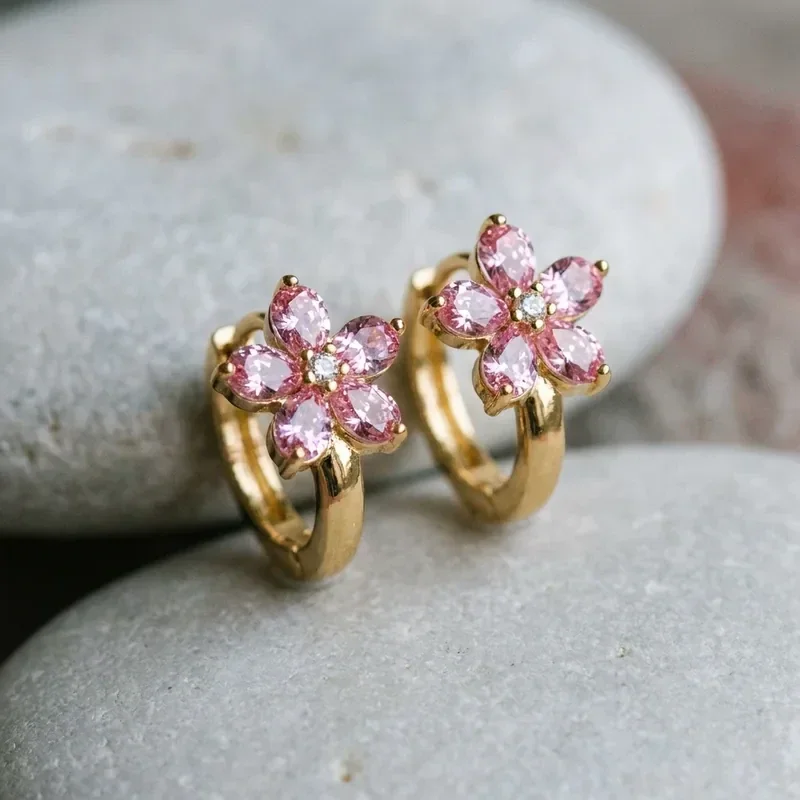 Flower Huggie Hoop Earrings