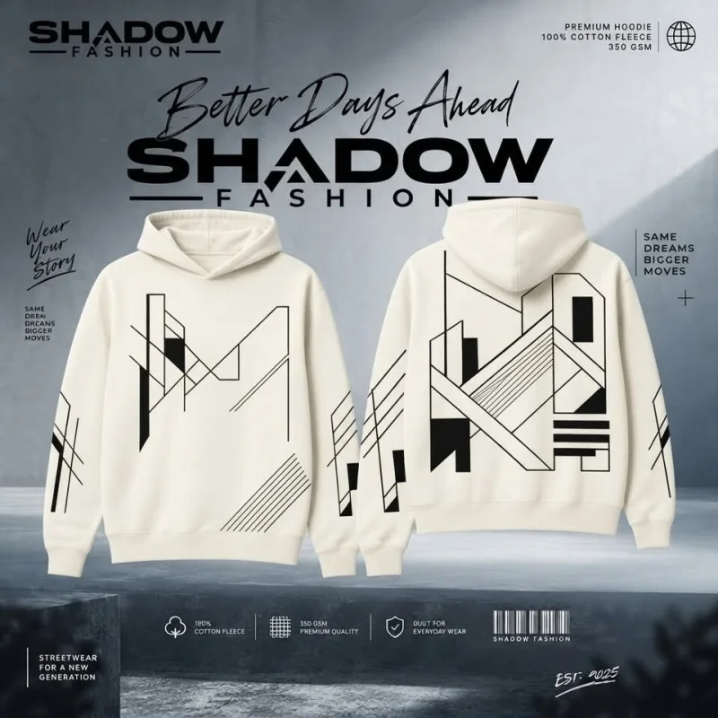 Mens Premium Drop Shoulder Hoodie - Geometric Cream